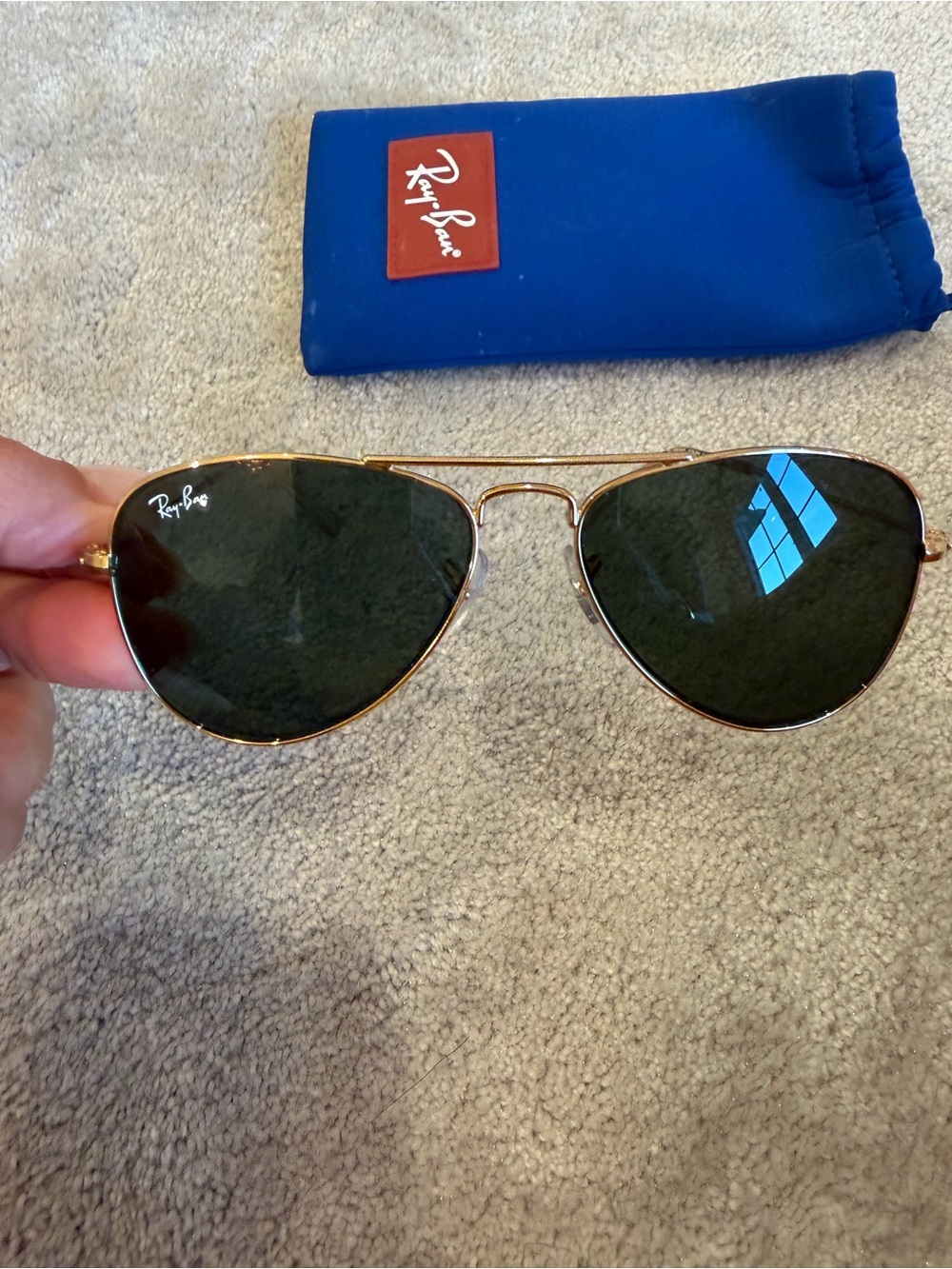 Ray-Ban Kids Aviator Sunglasses Gold Frames with Dark Green Lenses